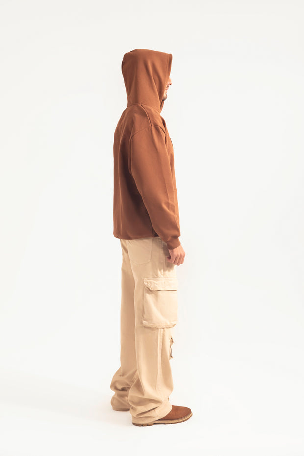 Tobacco Brown Fleece Hoodie - Premium Comfort - Jazbaat